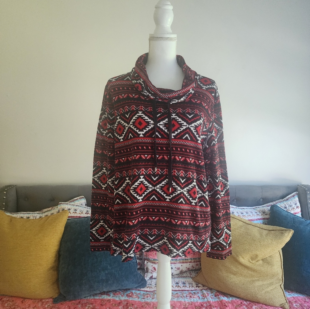 Women's AmerIcan Living Aztec Print Adjustible Cowl Neck Top, Size XL